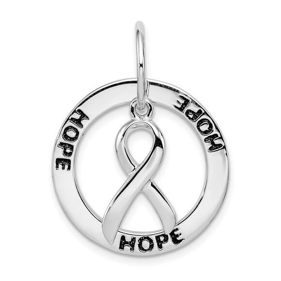 Sterling Silver Hope Circle and Cancer Awareness Ribbon Pendant, 20mm - Picture 1 of 5